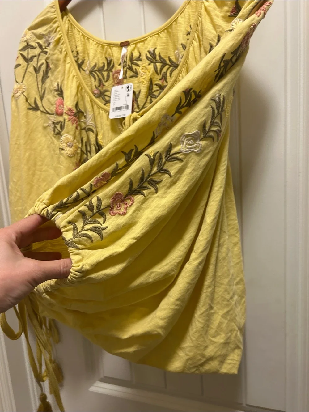 NWT Free People Yellow Plumeria  Embroidered Peasant Blouse - Picture 4 of 5